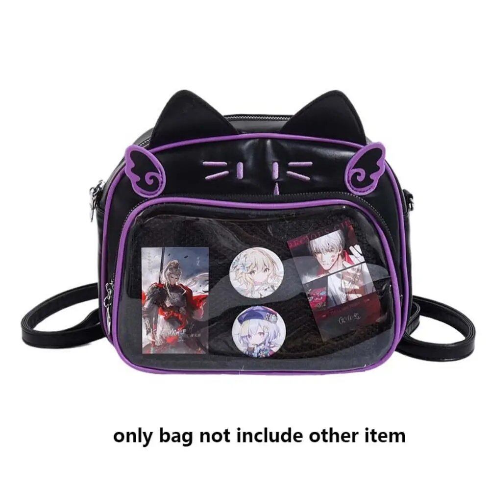 ジッパーバッグ かわいい猫 イタバッグ PUコットンドールバッグ 透明ポケット付き 財布 アイドルグッズ収納 おしゃれリュック キッズ 並行輸入品