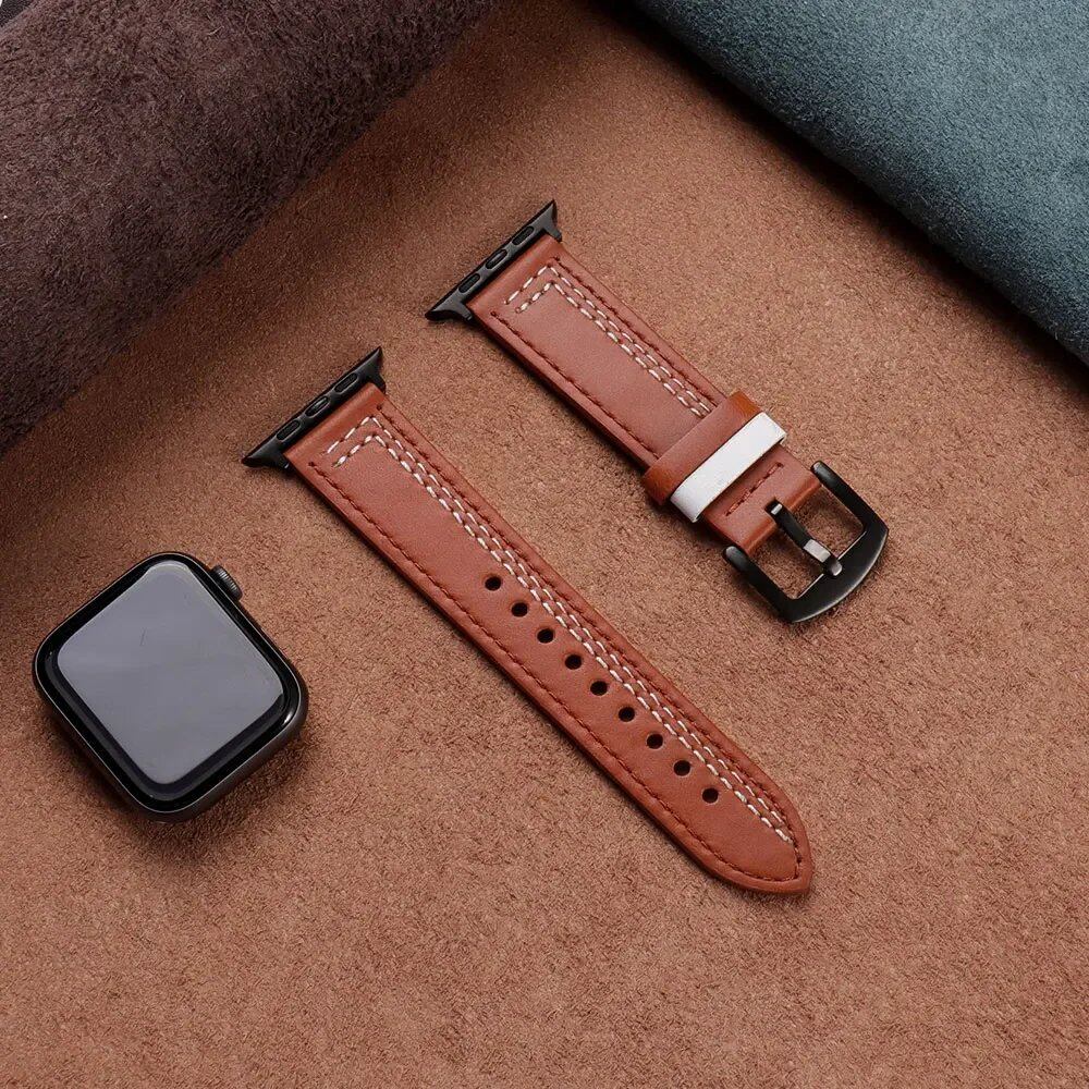 Apple Watch Leather Strap, Band, 46mm, 44mm, 45mm, 49mm, 41mm, 42mm, Accessories, Compatible with iWatch Series 5, 6, SE, 7, 8, Ultra, 9, 10, Band Color: mm, Parallel Import