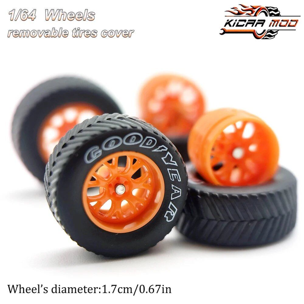 1/64 Scale Model Car Wheels with All-Terrain Rubber Tires, BBS LM-R Refite Parts, HotWheels Compatible, D:17mm, 1 Set, Parallel Import