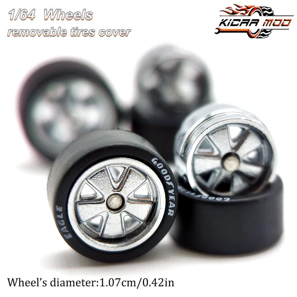 1/64 Scale Rubber Tire Wheels with FUCHS Refit Parts for Diecast Model Cars, Hot Wheels, Matchbox, Tomica, D:11mm, 1 Set, Parallel Import