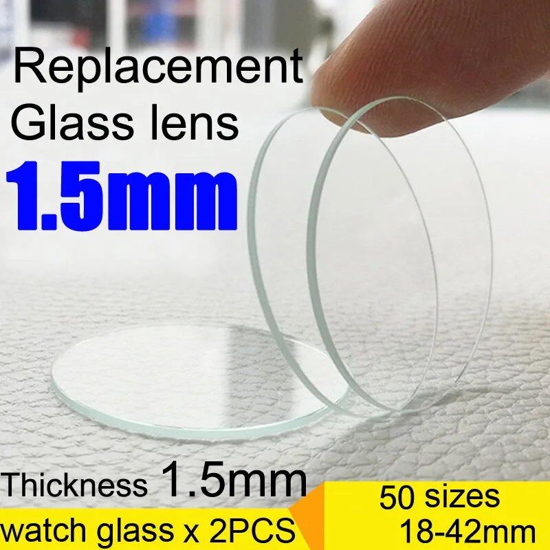 Set of 2 Flat 1.5mm Thick Round Crystal Watch Glasses for Smartwatches (18mm-42mm), Replacement Lenses, Glass Mirror, Watch Repair Tool (Dial Diameter: 1.5mm Thick, Parallel Import)