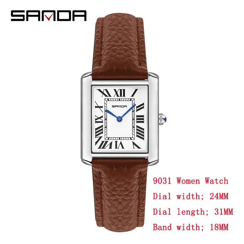 Sanda New Quartz Watch with Roman Numerals, Stainless Steel and Leather Strap, Briefcase, 30m Water Resistant, Popular for Men and Women, Color: Parallel Import