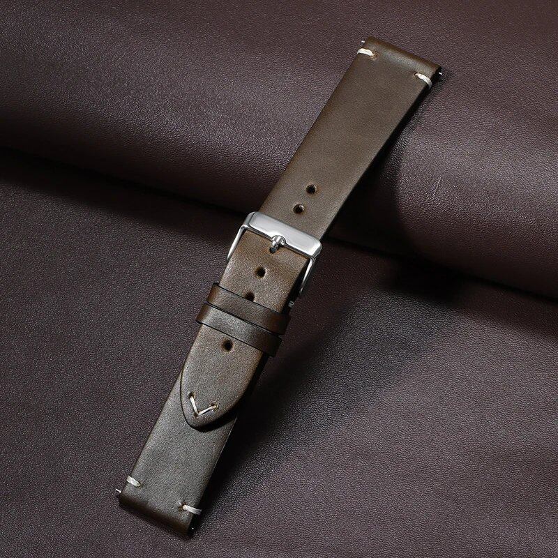 Retro Oil Wax Genuine Leather Quick Release Watch Band (Fits 18mm, 19mm, 20mm, 21mm, 22mm, and 24mm Watches) for Seiko and Rolex, Calfskin Strap, Band Color: mm, Parallel Import