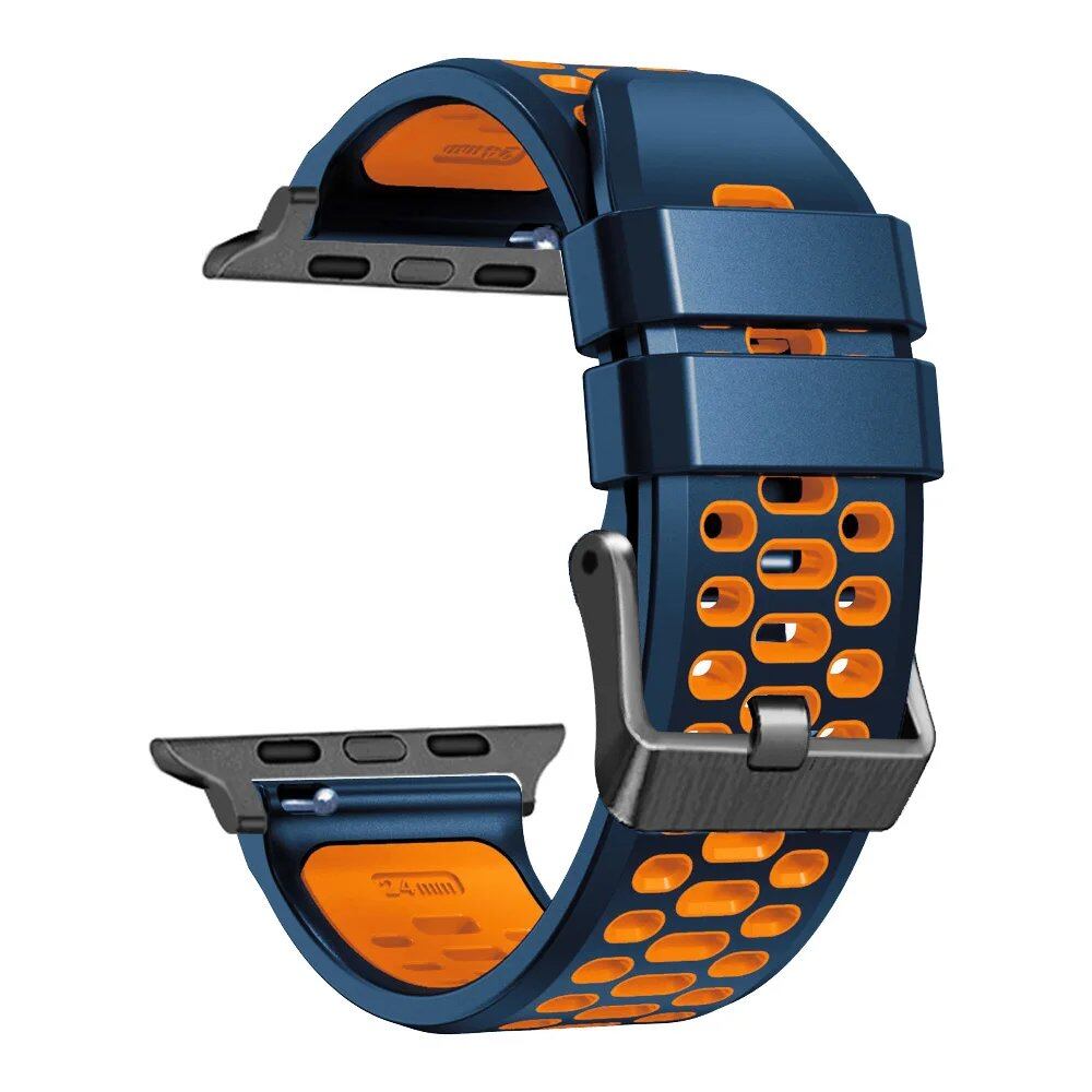 Breathable silicone wristband for Apple Watch Ultra 2 (49mm) / Series 9, 8, 7, SE, and 6 (45mm, 44mm, 42mm). Band Colors: 49mm, 45mm, 44mm, 42mm. Parallel import.