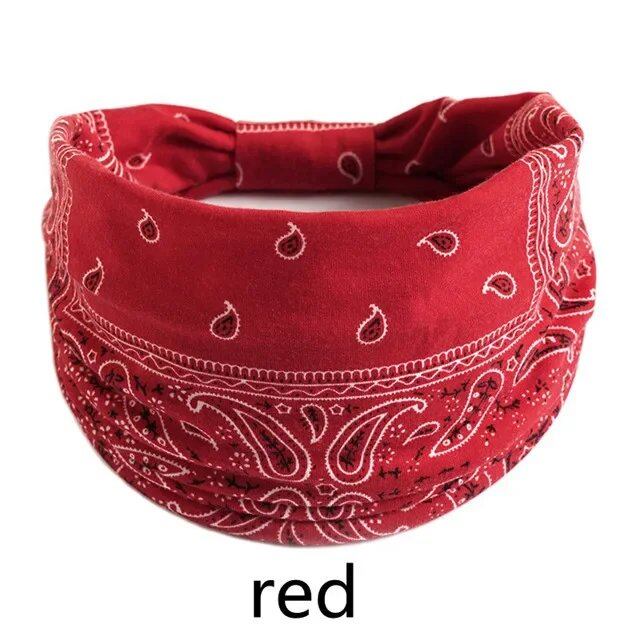 New Boho Floral Print Wide Headband with Vintage Knot Elastic Turban Headwrap for Women and Girls, Cotton Soft Bandana Hair Accessory, Parallel Import