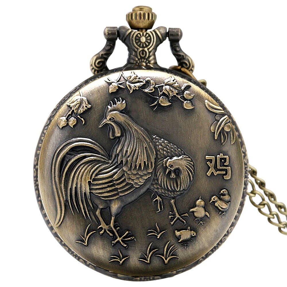 Vintage Bronze Zodiac (Rat, Ox, Tiger, Rabbit, Dragon, Snake, Horse, Sheep, Monkey, Bird, Dog, Boar) Quartz Necklace Pocket Watch, Color: Zodiac, Parallel Import