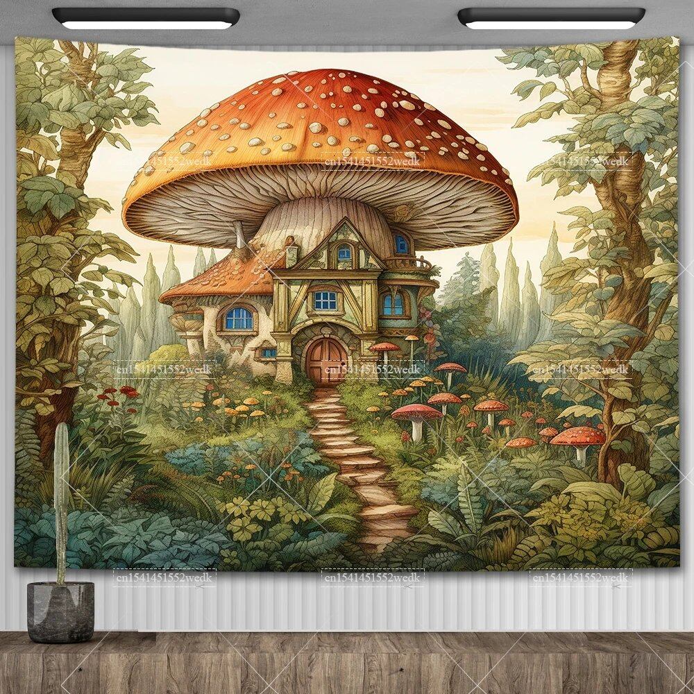 Mushroom Tapestry, Botanical Bohemian Floral, Spiritual Room Decor, Stylish Party Backdrop, Yoga Blanket for Bedroom, Size: Parallel Import