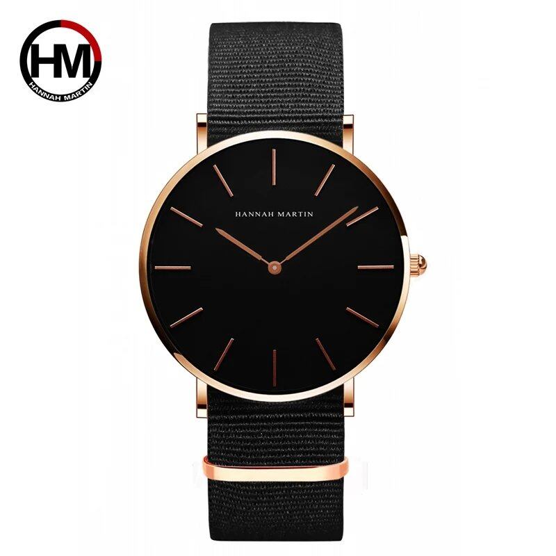 High-quality rose gold dial leather waterproof watch for men and women, dress fashion, Japanese quartz movement, color C, parallel import