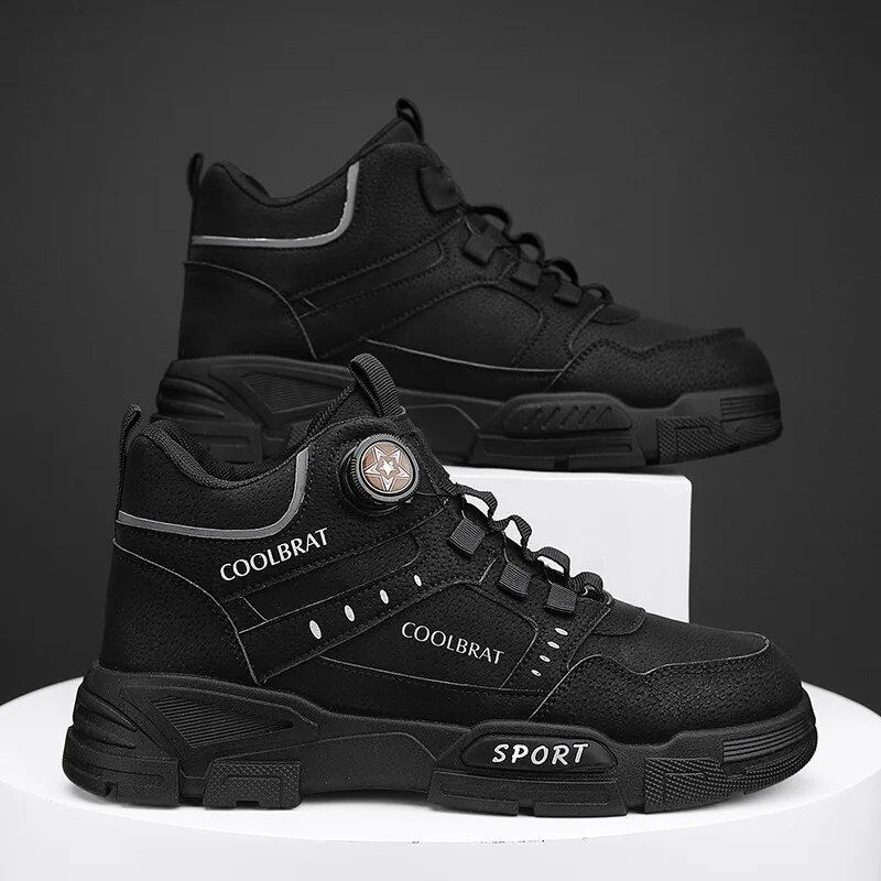 New Men's High-Top Platform Casual Boots with Swivel Buttons, Cargo Boots, Bike Boots, and Ankle Sneakers (Parallel Import)