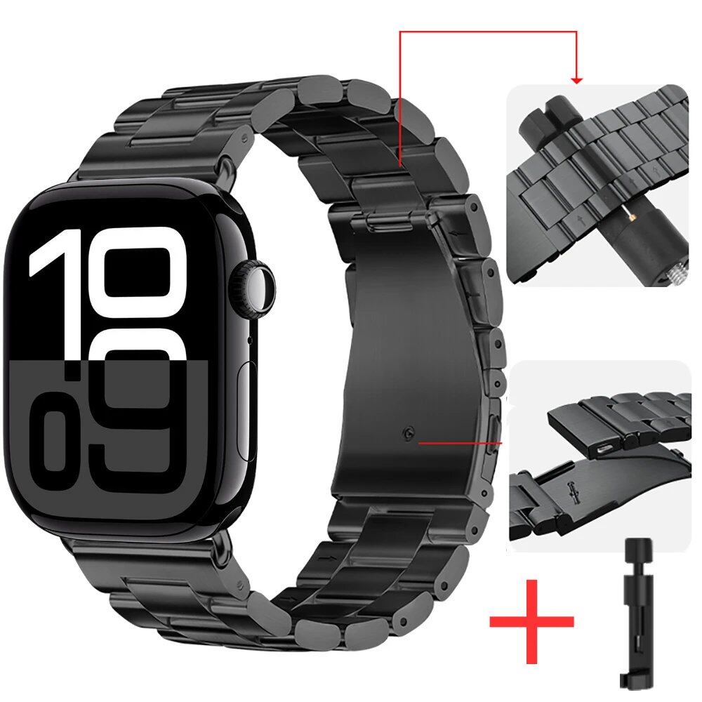 Stainless Steel Metal Strap for Apple Watch, Compatible with 46mm, 42mm, 44mm, 40mm, 45mm, and 41mm iWatch Series 10/9/8/7/6/SE2/Ultra (49mm), Band Color: Parallel Import