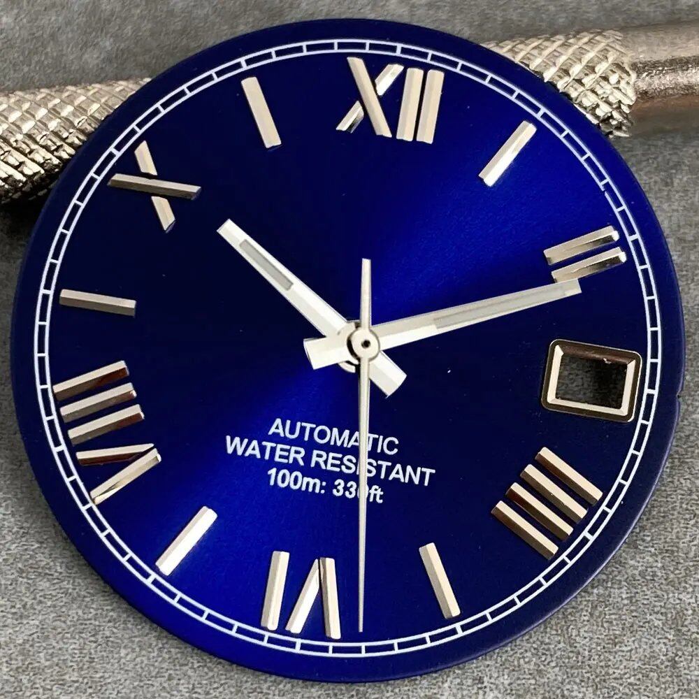 MATELION 29mm Steel Roman Numeral Sunburst Dial with Black, Blue, Gold, or Silver Dial, Compatible with NH35 and NH36 Automatic Diver Men's Watches, Parallel Import