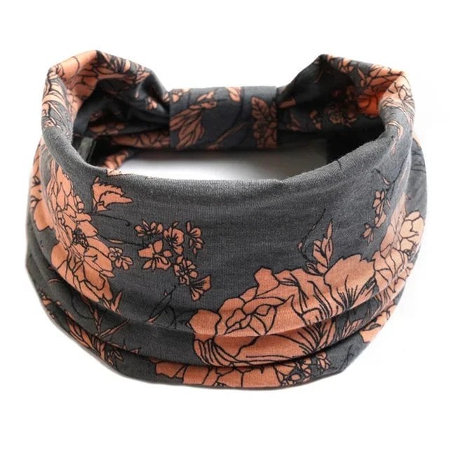 New Boho Floral Print Wide Headband with Vintage Knot Elastic Turban Headwrap for Women and Girls, Cotton Soft Bandana Hair Accessory, Parallel Import