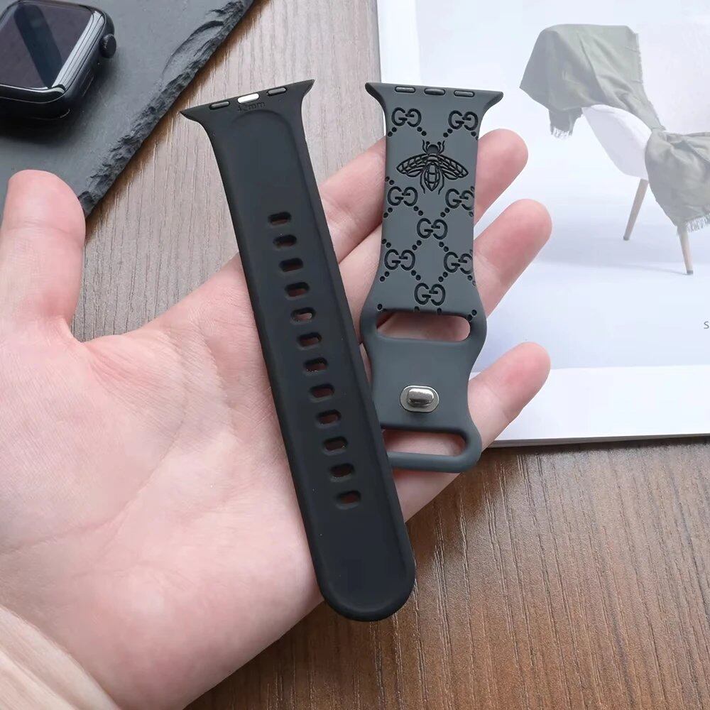 Silicone Engraved Strap for Apple Watch - Compatible with: 10/46mm/42mm/38mm/40mm/41mm/44mm/45mm/Ultra 2 (49mm)/iWatch 9/8/7/6/5/4/SE - Soft Bracelet Band Color: Parallel Import