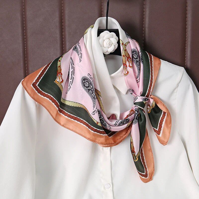 "Summer Beach 70x70cm Square Silk Muslim Hijab Scarf for Women, Handkerchief, Heart Print Headband, Stylish Small Luxury Scarf Tie" Size: 70x70cm; Parallel Import