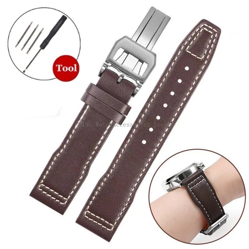 IWC Pilot's Mark 327004/377714 Genuine Leather Strap, Cowhide Leather, Smartwatch Wristband with Folding Buckle, Women's/Men's Bracelet, 20/21/22mm Band Color: mm, Parallel Import