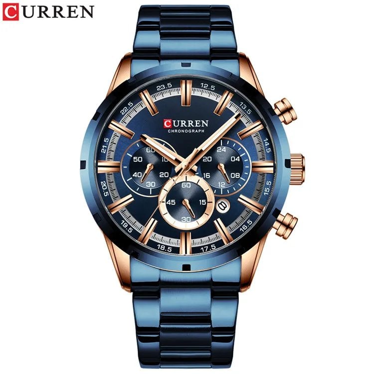 Karen Men's Watch with Blue Dial, Stainless Steel Band, Date Display, Waterproof, Luxury Business Watch, Imported