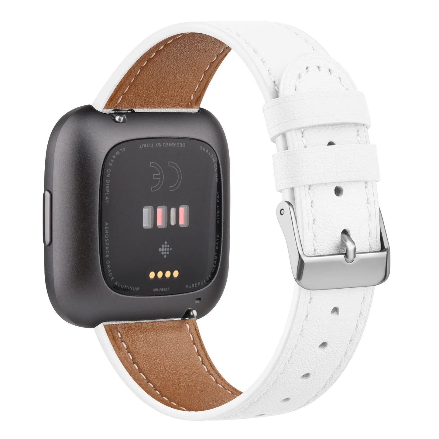 100% Genuine Leather Replacement Wristband Strap for Fitbit Versa 2/3/4/Lite/Sense/Sense 2. Band Color: Parallel Import.