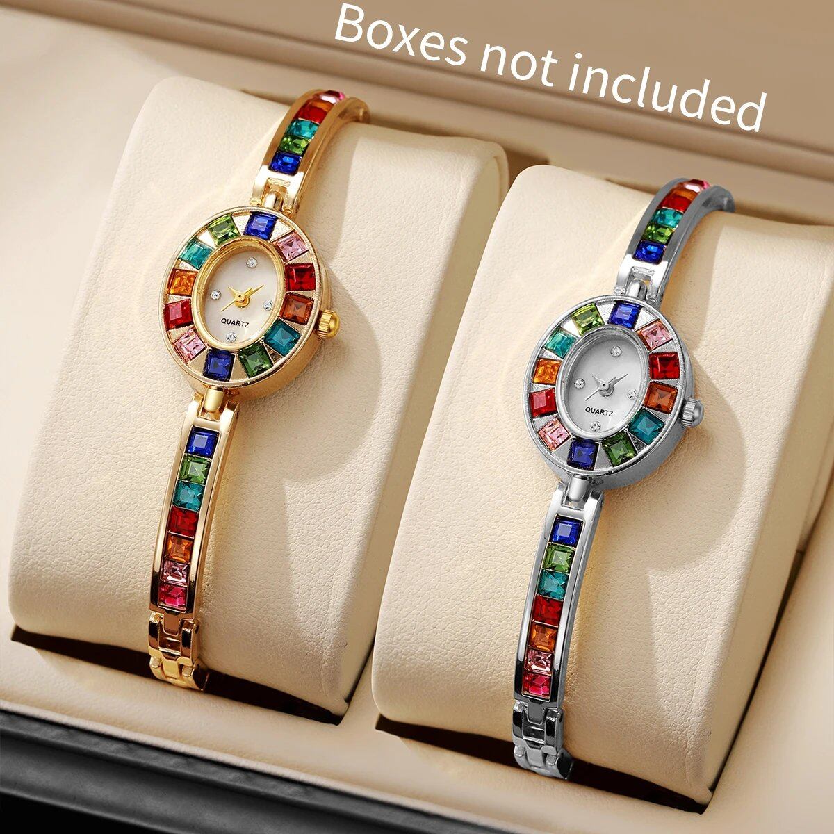 1 Women's Retro-Style Quartz Watch with Elegant Colorful Diamond-Set Dial, Compact Watch, Holiday Gift, Parallel Import