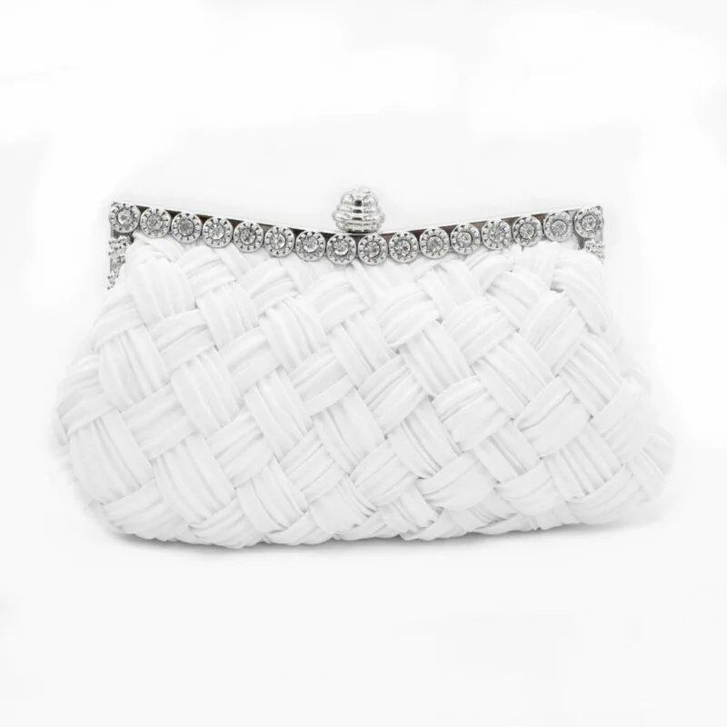 Satin Woven Diamond Clutch - Red Crossbody Banquet Bag with Luxurious Embellishments, Women's Rhinestone Handbag, Rhinestone Purse, Parallel Import