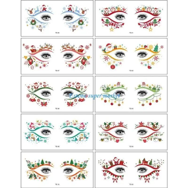 090B Christmas Face Tattoos, 10-Piece Set, Waterproof and Sweat-Resistant, Skin-Friendly, Temporary Tattoo Stickers for Festivals, Color: Series; Ships from: Parallel Import