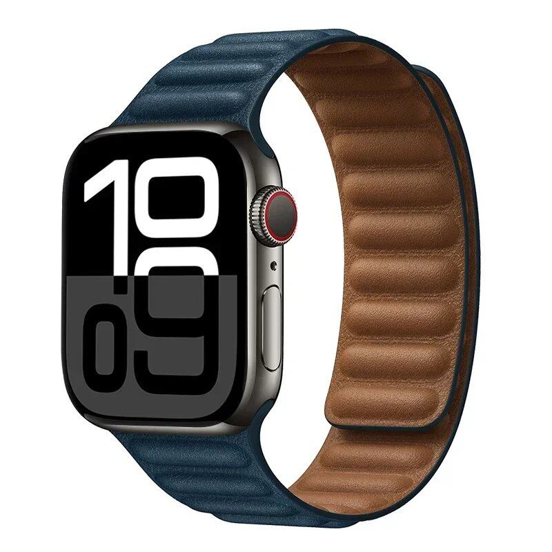 Apple Watch Leather Strap, Magnetic Loop Link Bracelet for iWatch Series 10/9/8/7/6 (45mm, 46mm, 42mm, 44mm, 40mm, 49mm) - Official Website, Band Color: mm, Parallel Import