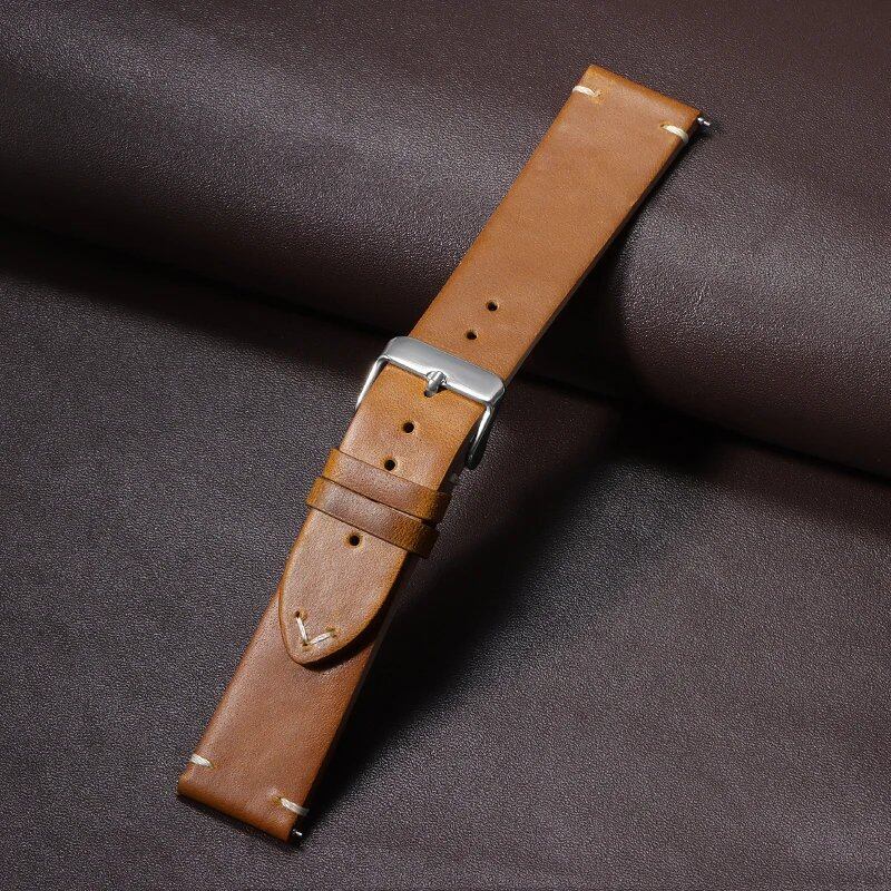 Retro Oil Wax Genuine Leather Quick Release Watch Band (Fits 18mm, 19mm, 20mm, 21mm, 22mm, and 24mm Watches) for Seiko and Rolex, Calfskin Strap, Band Color: mm, Parallel Import