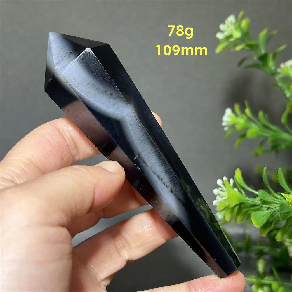 天然ブラックオニキスチップ セプター 超パワー レイキエネルギー チャクラ スピリチュアルヒーリング ウィザード ウィッチクラフト 瞑想 ホームデコレーション ギフト カラー: 並行輸入品
