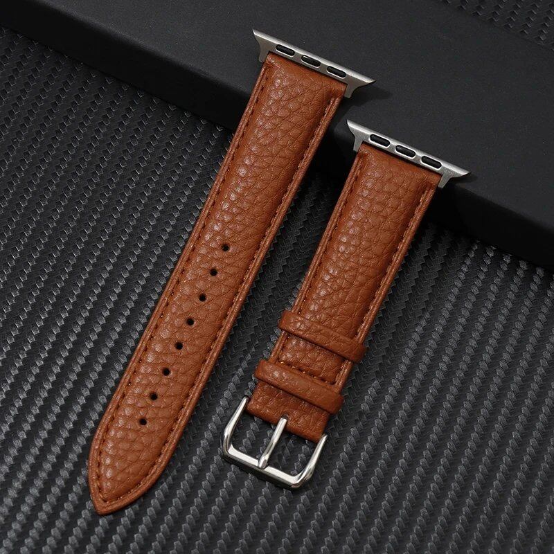 Genuine Leather Strap with Grained Design for Apple Watch 38/40/41mm, iWatch Ultra 8/7/6/SE/5/4, 42/44/45/49mm, Band Color: mm, Parallel Import