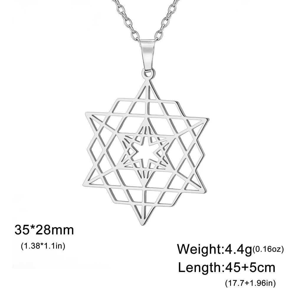 Dawapara Sacred Geometry Merkaba Necklace, Star Tetrahedron, Hexagon, Seed of Life Pendant, Stainless Steel, Spiritual Jewelry, Metal Color: Parallel Import