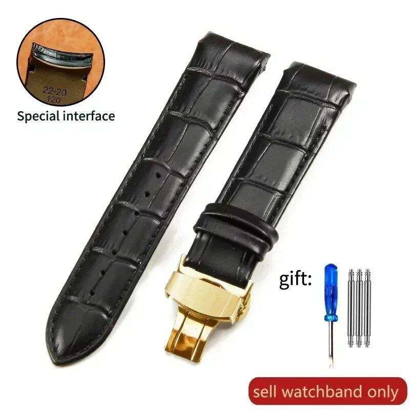 Genuine Cowhide Calfskin Watch Band with Butterfly Buckle for Tissot T035, 22mm, 23mm, 24mm, Black Band, Parallel Import