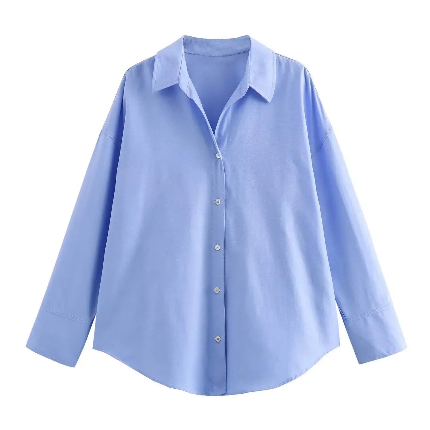 TRAF Women's Spring Cotton Oxford Long Sleeve Single-Breasted Lapel Blouse, Streetwear Shirt, Stylish Top, Size: Imported