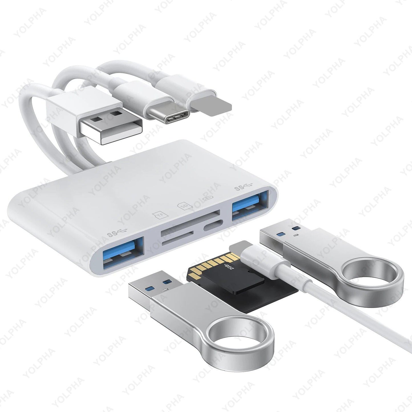 ユニバーサル USBハブ ドッキングステーション USB-C to SD/TF メモリーカードリーダー OTGケーブル カメラアダプター Type-C to 3.5mm iPhone iPad PC対応 カラー:オールインワン 並行輸入品
