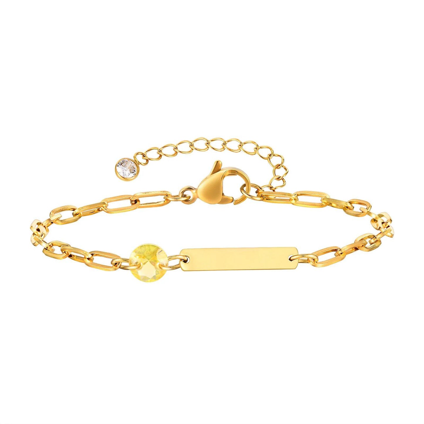 Vnox Zodiac Birthstone Bracelet for Women and Girls, Stainless Steel Rectangular Chain Bracelet with Personalization, Birthday Gift, Metal Color: BR-2085, Parallel Import