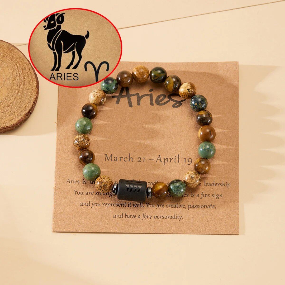 Natural Tiger Eye Beads 12 Zodiac Sign Bracelet for Men and Women, featuring Aries, Taurus, and Virgo. Metal Color: BR23Y0501 - Parallel Import