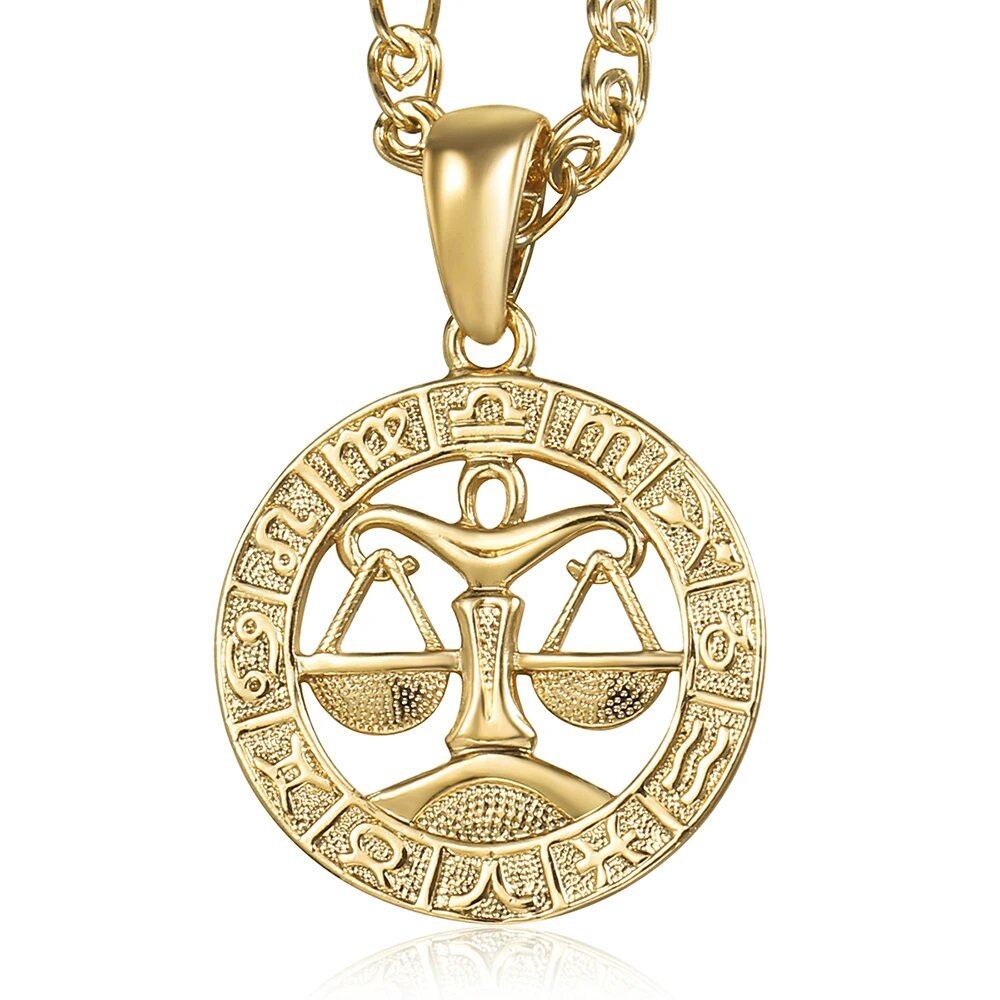 12 Zodiac Sign Charm Necklace, Gold, Snake Chain, 20 Inch, Christmas Gift, GP358, Parallel Import