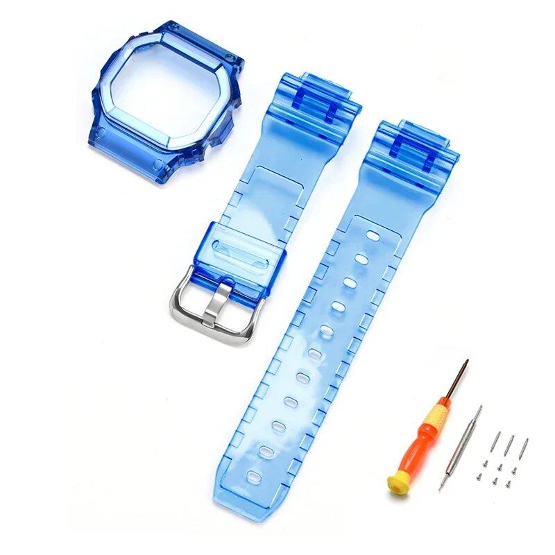 Transparent Rubber Silicone Protective Case Strap Watch Band Bracelet for Casio G-Shock DW-5600, DW-5000, GW-M5610, and GLX-5600, Band Color: 0 Series, Parallel Import