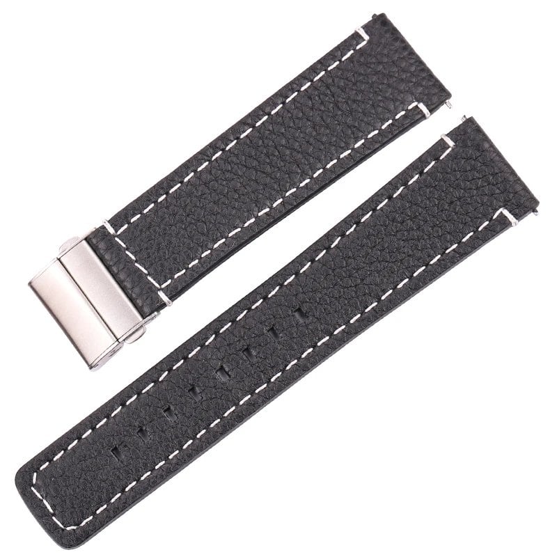 Genuine Leather Watch Band Strap for Men and Women, 18mm, 20mm, 22mm, 24mm, Black, Brown, Blue, Soft Cowhide Leather with Deployment Clasp, Band Color: Brown, Parallel Import