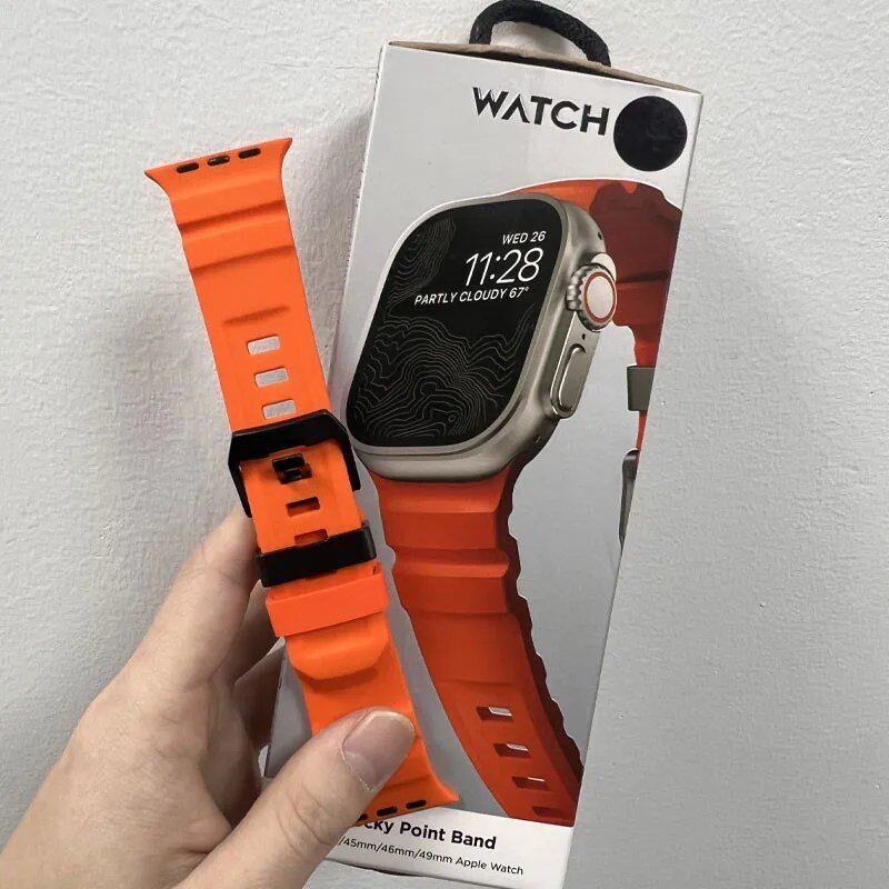 Silicone Sport Band for Apple Watch - Compatible with iWatch Ultra 2/10/9/8/7/6/5/4/3/2/1, 38mm/40mm/41mm/42mm/44mm/45mm/46mm/49mm Band Colors: Parallel Import