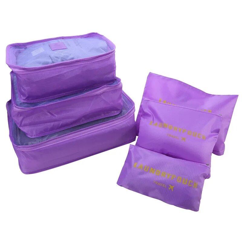 Set of 6 Travel Storage Bags for Clothes, Wardrobe, Suitcase, and Shoe Storage, Packing Cubes, Travel Organization Bags (Parallel Import)