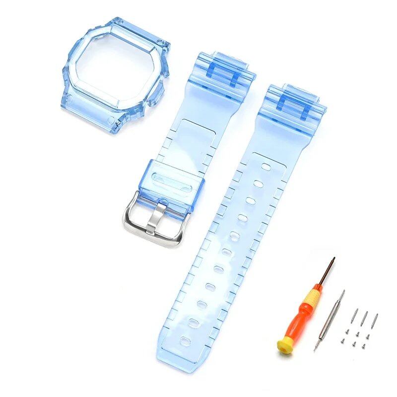 Transparent Rubber Silicone Protective Case Strap Watch Band Bracelet for Casio G-Shock DW-5600, DW-5000, GW-M5610, and GLX-5600, Band Color: 0 Series, Parallel Import