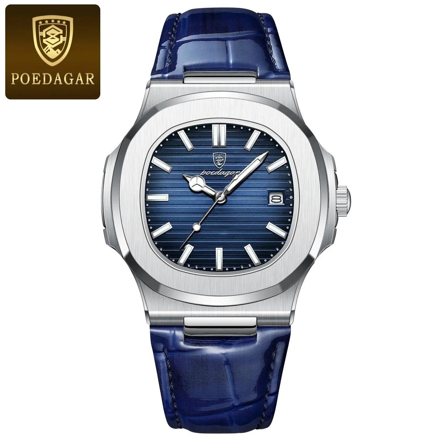 POEDAGAR Casual Square Men's Watch, Waterproof, Date Display, Luminous Leather Quartz Movement, High-Quality Luxury Fashion Watch, Color: Parallel Import