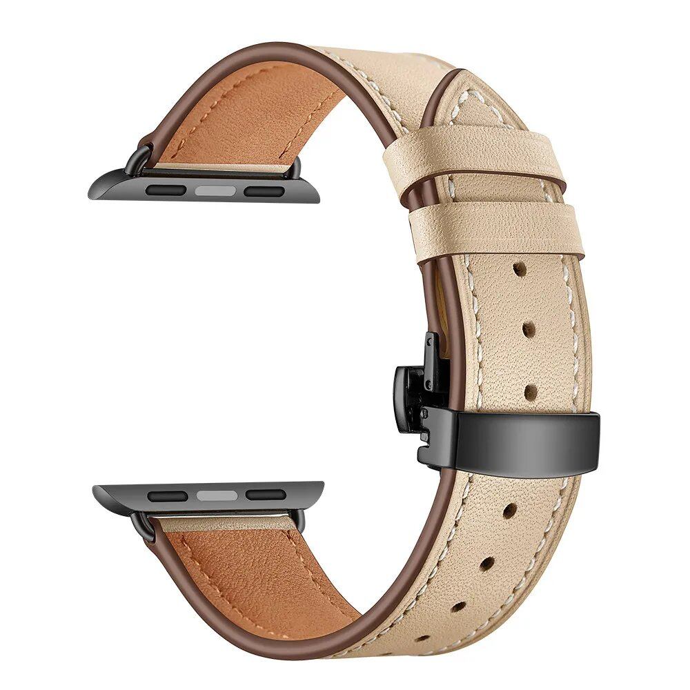 Leather Strap for Apple Watch - 38mm, 40mm, 41mm, 42mm, 44mm, 45mm - Series 3/4/5/SE/6/7 Compatible Bracelet Band Color: Parallel Import