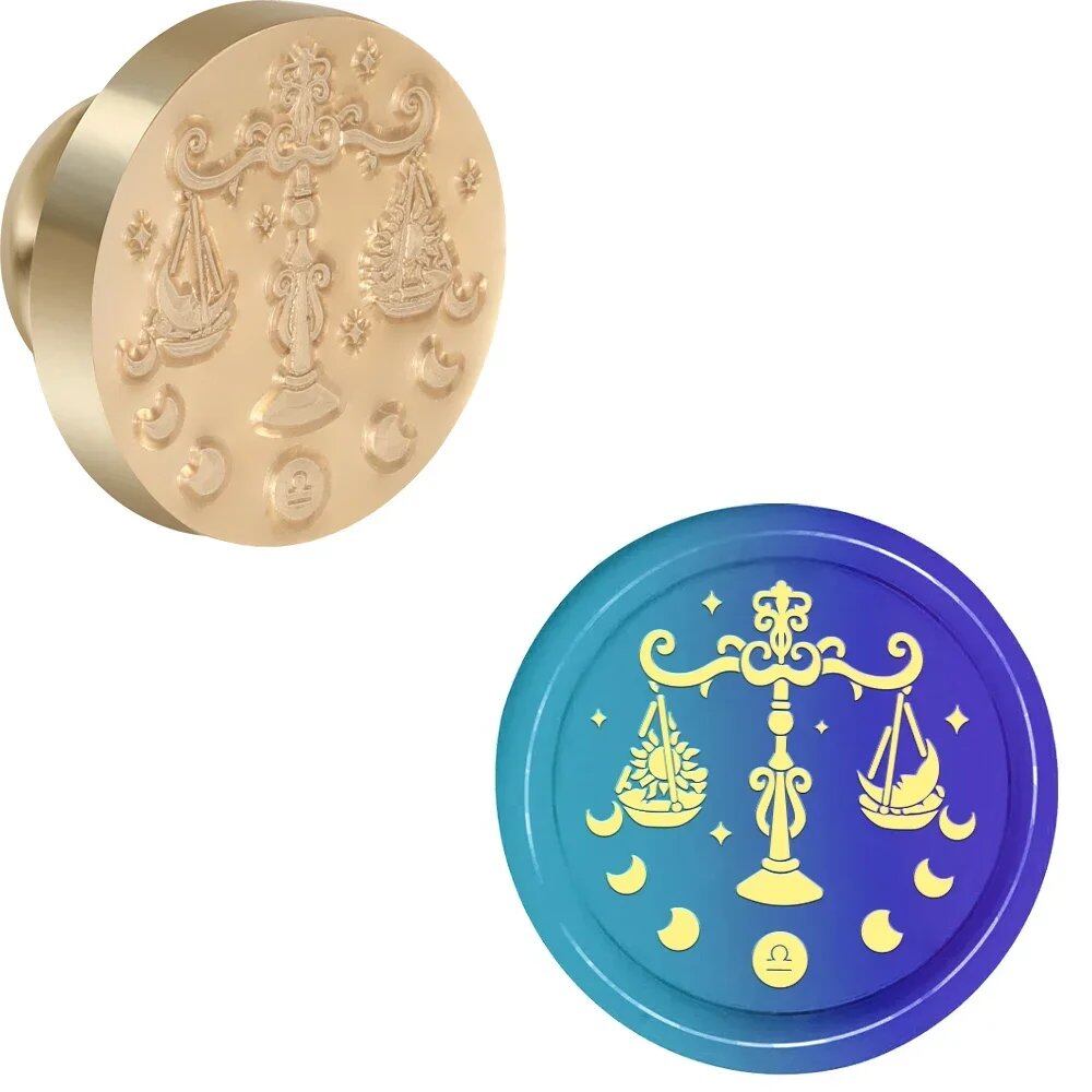 12 Zodiac Signs Round Wax Stamp with Removable Brass Head for Envelopes, Birthday Cards, Notes, and Gifts - Decorative (Imported)