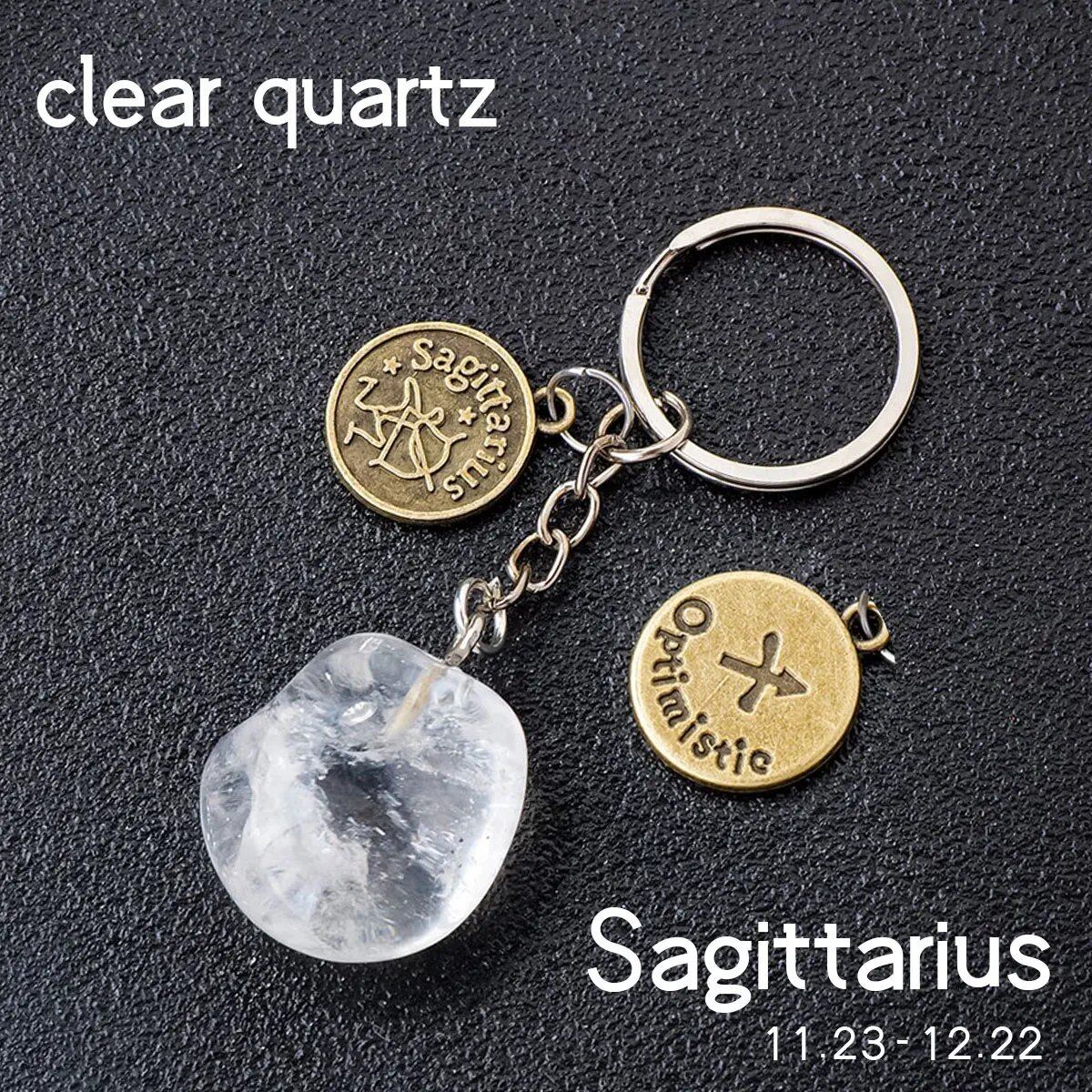 1 Natural Gemstone Zodiac Keychain with Clear Quartz and Amethyst Rolling Stones, DIY Car Key Ring Chain, Size: 1.5cm (Parallel Import)