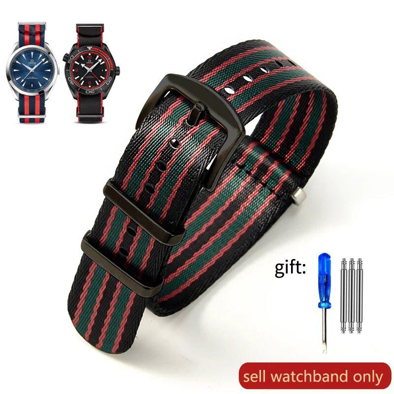 Breathable Soft Nylon Men's Watch Band for Omega 300 Ghost Party 007, Longines Conquest, Seiko, and Casio, 20mm and 22mm, Size 2, Parallel Import