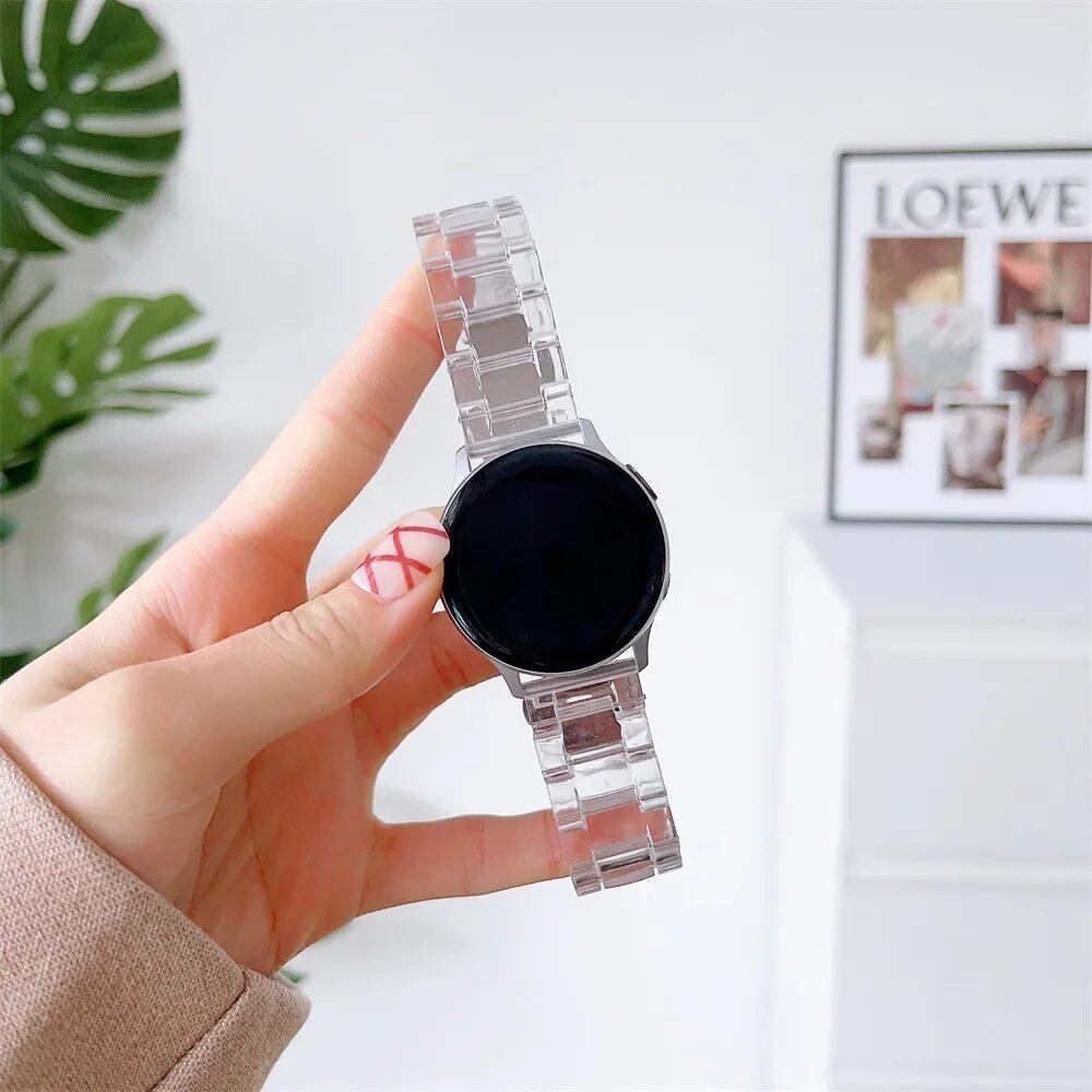 20mm/22mm Clear Glacial Link Bracelet Strap for Samsung Galaxy Watch 6/5/Pro/4/Classic/Active 2, Compatible with Huawei GT2/2e/3/Pro/4, Band Color: Watch Band, Parallel Import