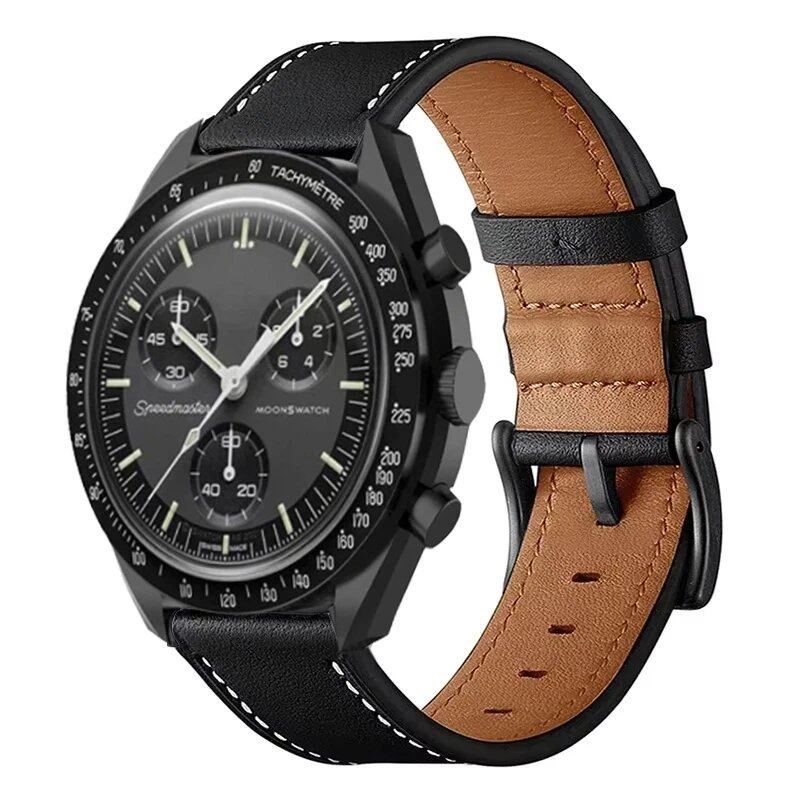 Omega x Swatch Moonwatch Classic Leather Strap - Vintage-Style Replacement Watch Band Accessory, Size: Parallel Import