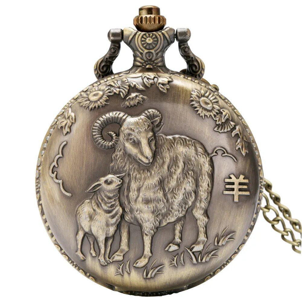Vintage Bronze Zodiac (Rat, Ox, Tiger, Rabbit, Dragon, Snake, Horse, Sheep, Monkey, Bird, Dog, Boar) Quartz Necklace Pocket Watch, Color: Zodiac, Parallel Import