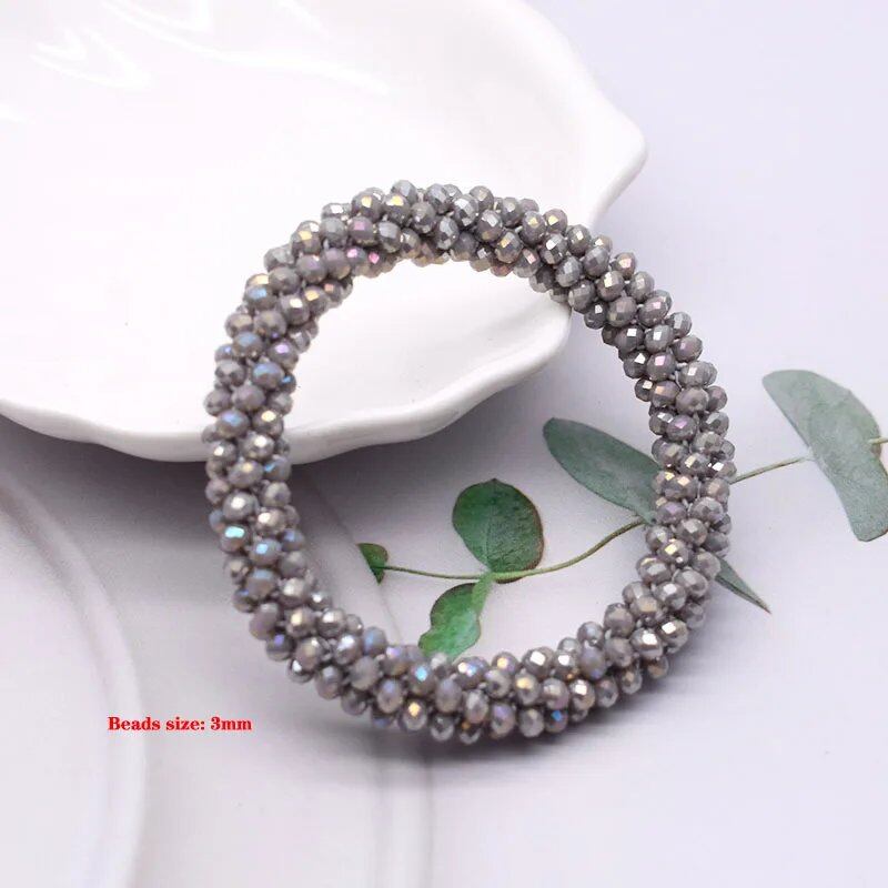 New Hair Accessory: Glass Bead Bracelet & Hair Tie, Elastic Hair Rope, Simple Scrunch, Ponytail Headdress, Women's Bracelet, 18cm Long; Metal Color, Parallel Import