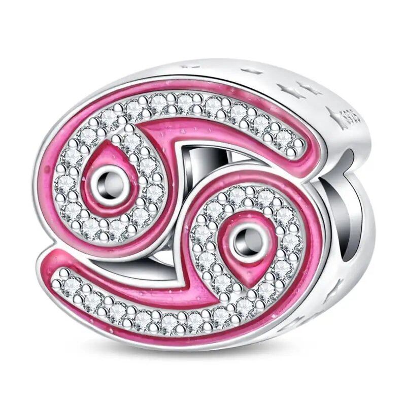 925 Sterling Silver Pink Zircon 12 Zodiac Sign Charm, Compatible with Pandora Original Bracelets, Jewelry Making, Gift for Women, Gem Color: PAC1498 - Parallel Import